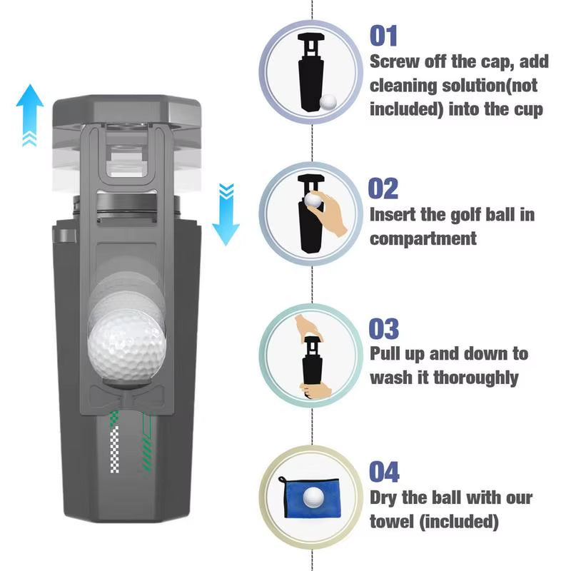 Portable Golf Ball Washer – 2-in-1 Cleaner with Golf Towel for Club & Ball