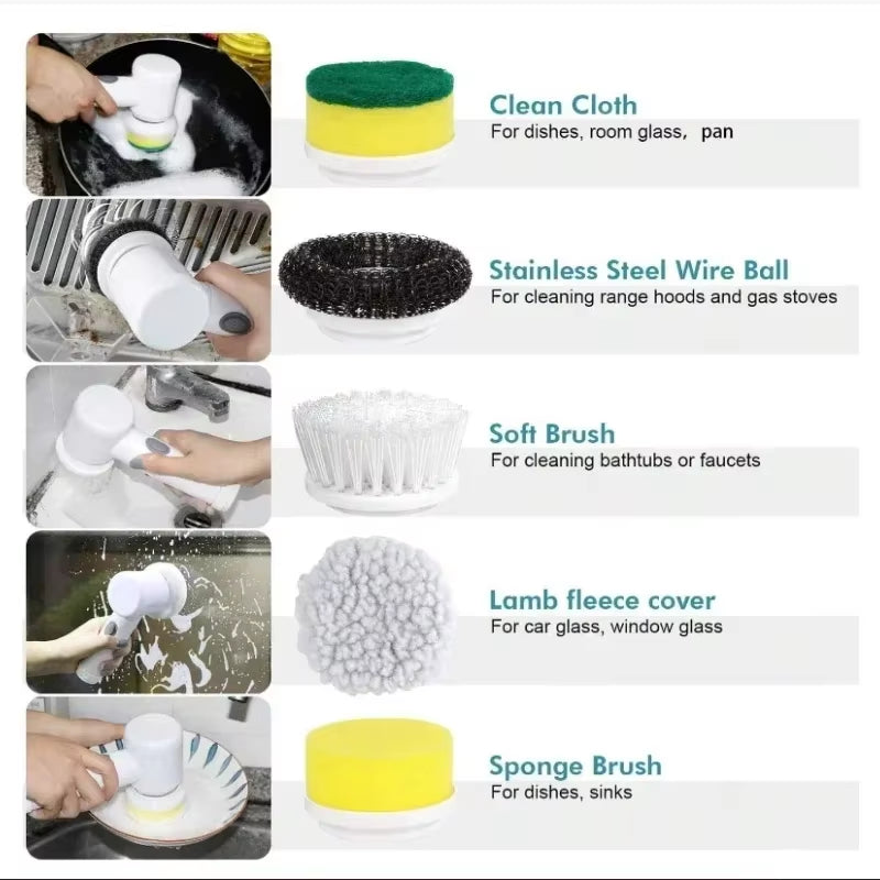 Electric Spin Scrubber – Power Cleaning Brush with 5 Replaceable Heads for Bathroom & Floor