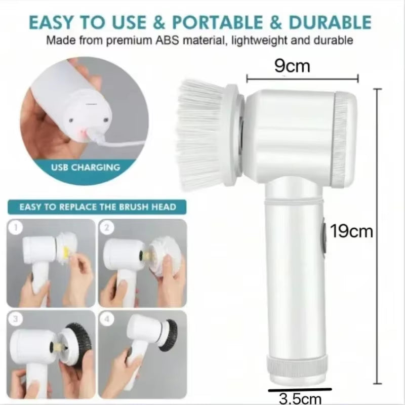 Electric Spin Scrubber – Power Cleaning Brush with 5 Replaceable Heads for Bathroom & Floor