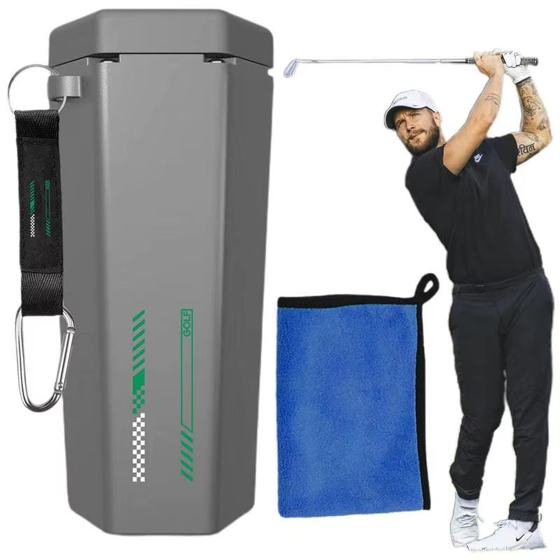 Portable Golf Ball Washer – 2-in-1 Cleaner with Golf Towel for Club & Ball