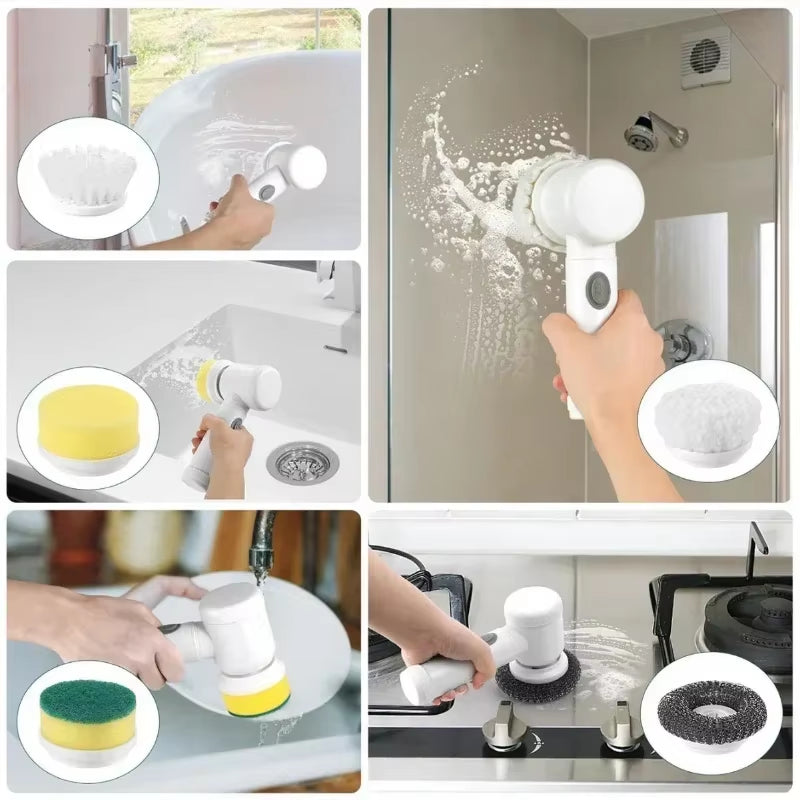 Electric Spin Scrubber – Power Cleaning Brush with 5 Replaceable Heads for Bathroom & Floor