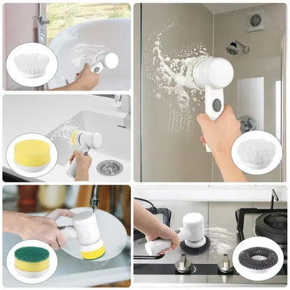 Electric Spin Scrubber – Power Cleaning Brush with 5 Replaceable Heads for Bathroom & Floor