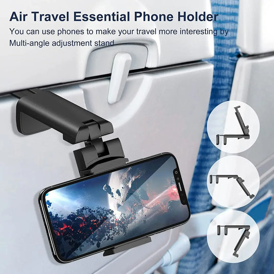 Airplane Mobile Phone Holder – 360° Rotating Portable Travel Mount for Flight Seat, Desk & Selfie Use