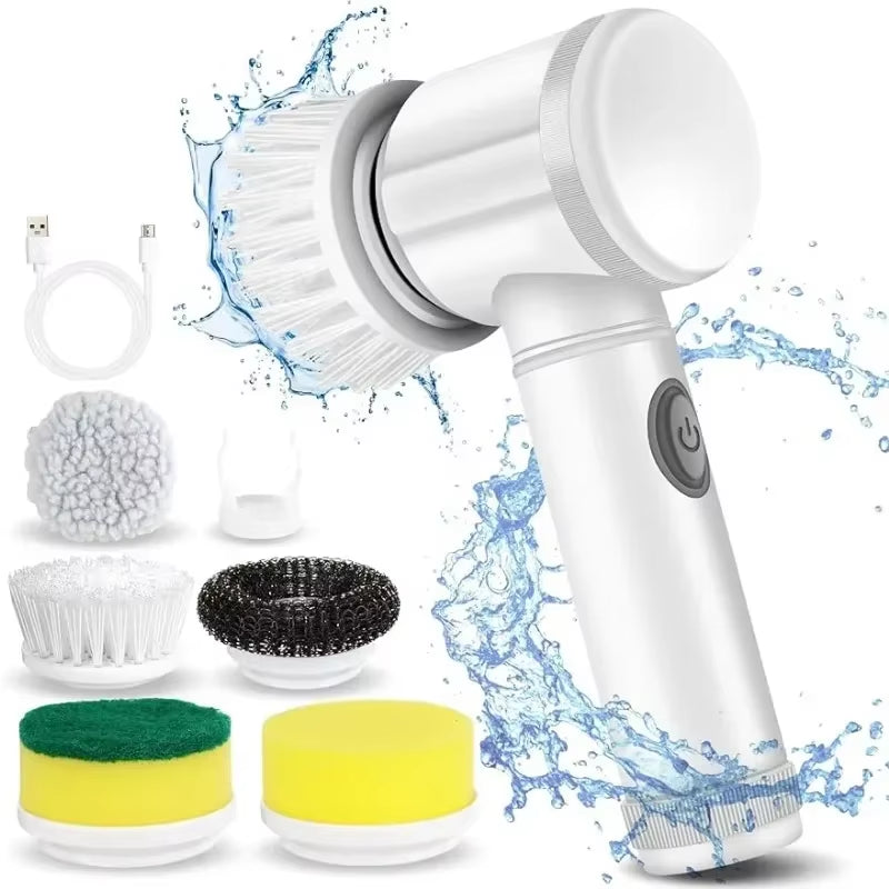 Electric Spin Scrubber – Power Cleaning Brush with 5 Replaceable Heads for Bathroom & Floor