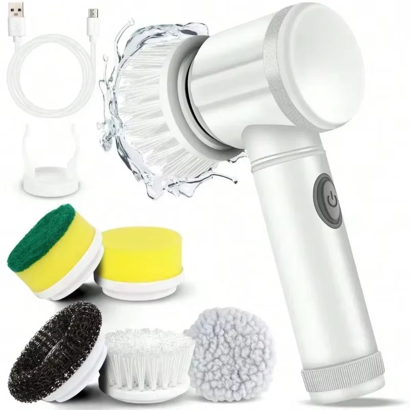 Electric Spin Scrubber – Power Cleaning Brush with 5 Replaceable Heads for Bathroom & Floor