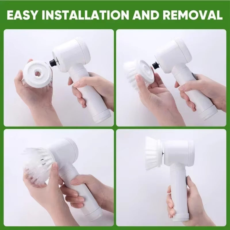 Electric Spin Scrubber – Power Cleaning Brush with 5 Replaceable Heads for Bathroom & Floor